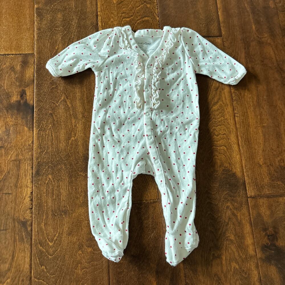 Gap Girls Newborn Romper Outfit Pajamas Ruffle White Red Polka Dot Snap